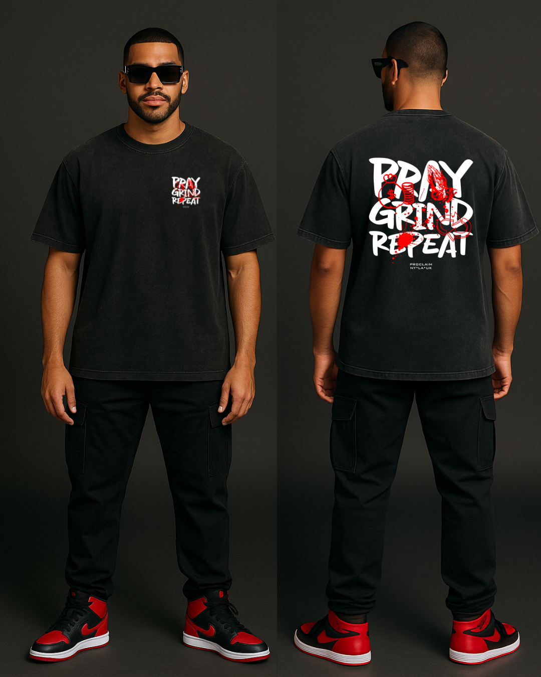 Pray Grind Repeat- Ash Grafitti T-Shirt