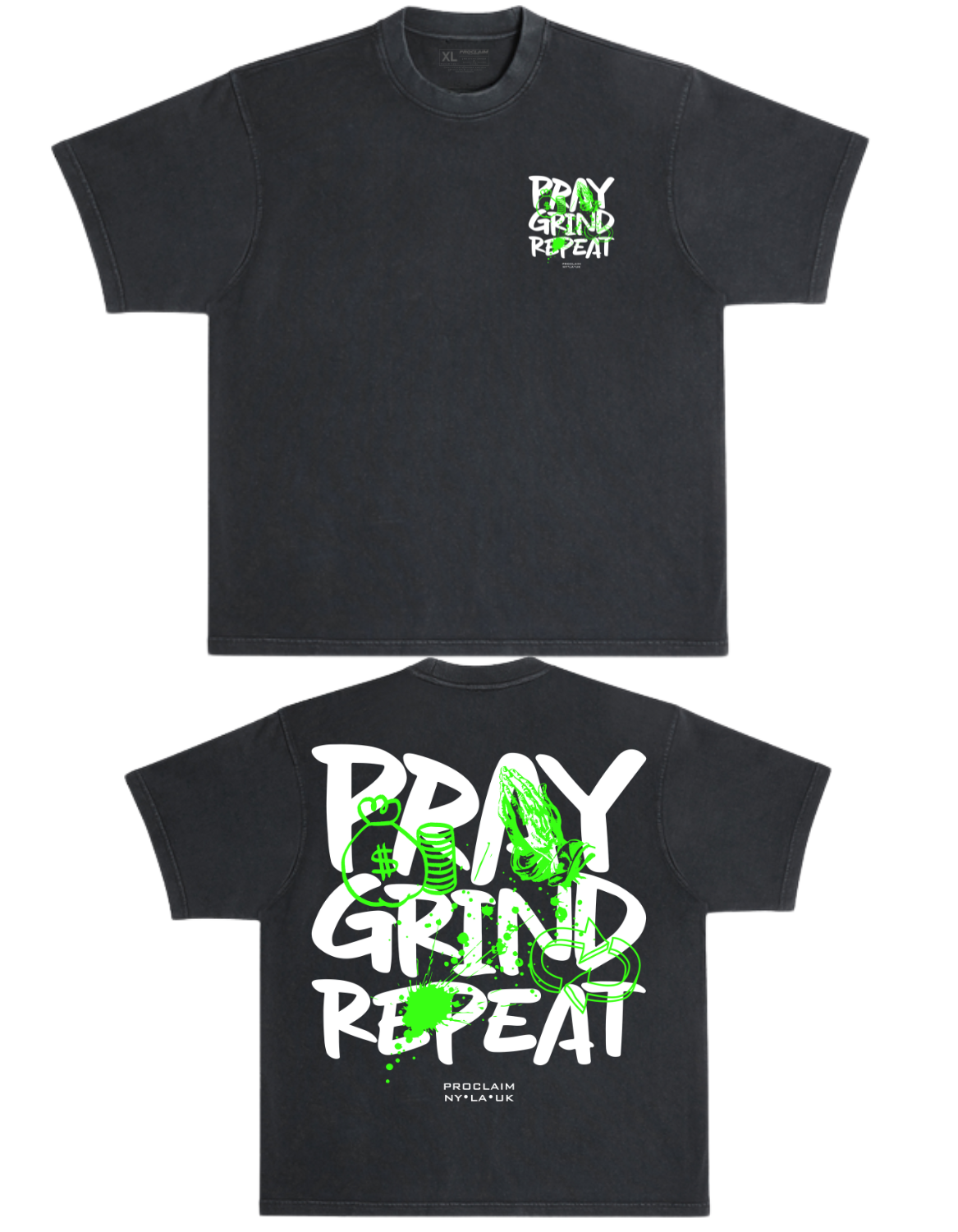 Pray Grind Repeat- Ash Grafitti T-Shirt