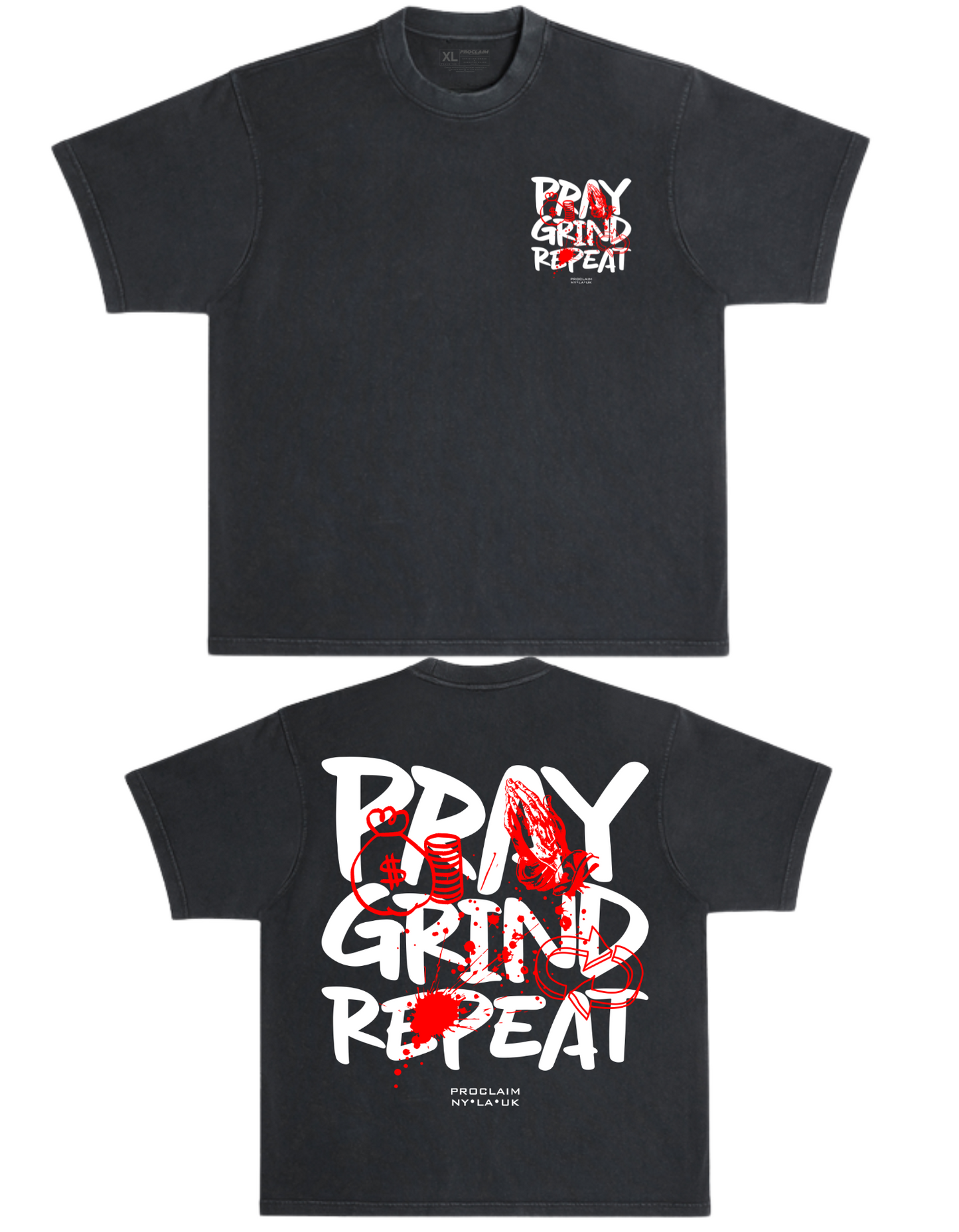 Pray Grind Repeat- Ash Grafitti T-Shirt